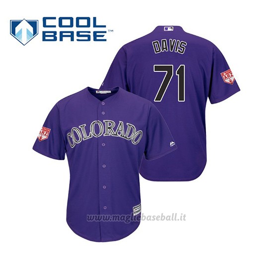 Maglia Baseball Uomo Colorado Rockies Wade Davis Cool Base Entrenamiento De Primavera 2019 Viola